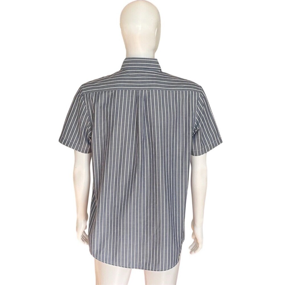 Dockers Button Up Shirt Men's L Gray White Striped Short Sleeve Pocket - Picture 5 of 6